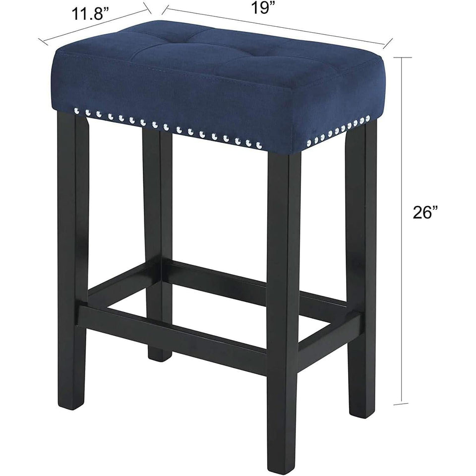 Blue Velvet Bar Table Set With 3 Stools Faux Marble Top