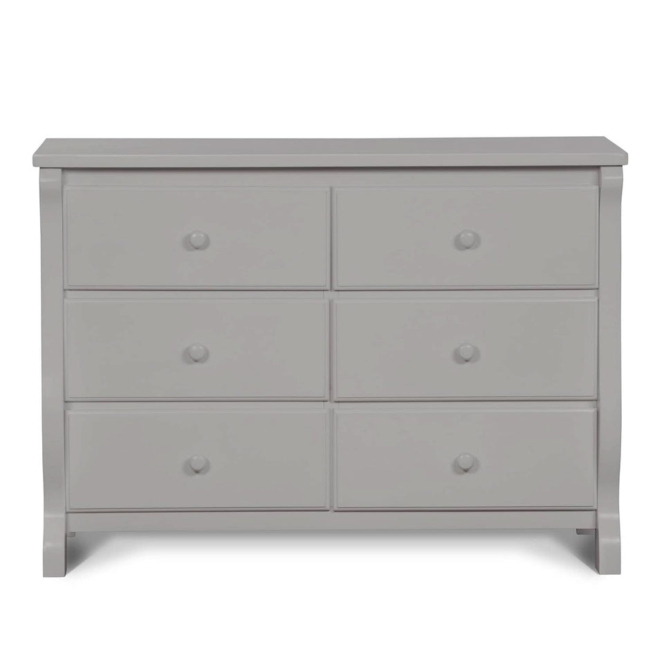 Six Drawer Dresser In Grey With Interlocking Drawers