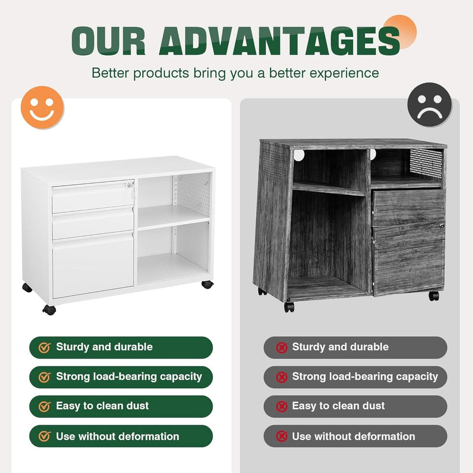 White Locking 3 Drawer File Cabinet For Home Office