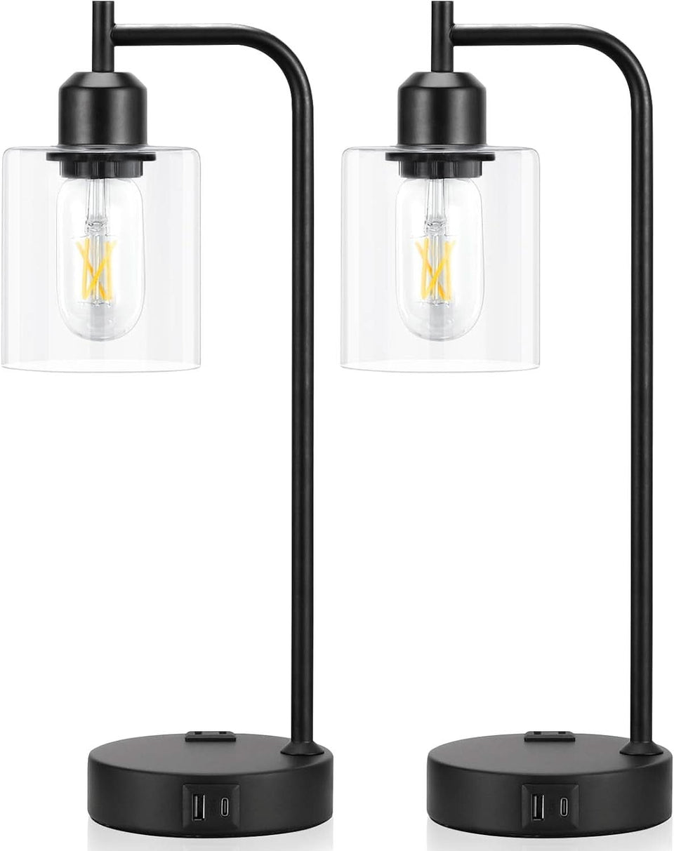 Industrial Touch Table Lamps Bundle Black 3 Way Dimmable USB