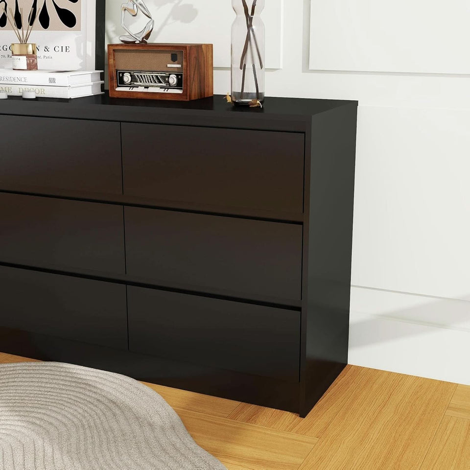 Black 9 Drawer Wood Dresser Cabinet Large For Bedroom