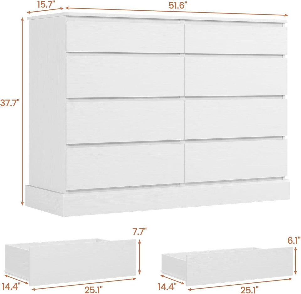White 8 Drawer Dresser For Bedroom With Ample Storage