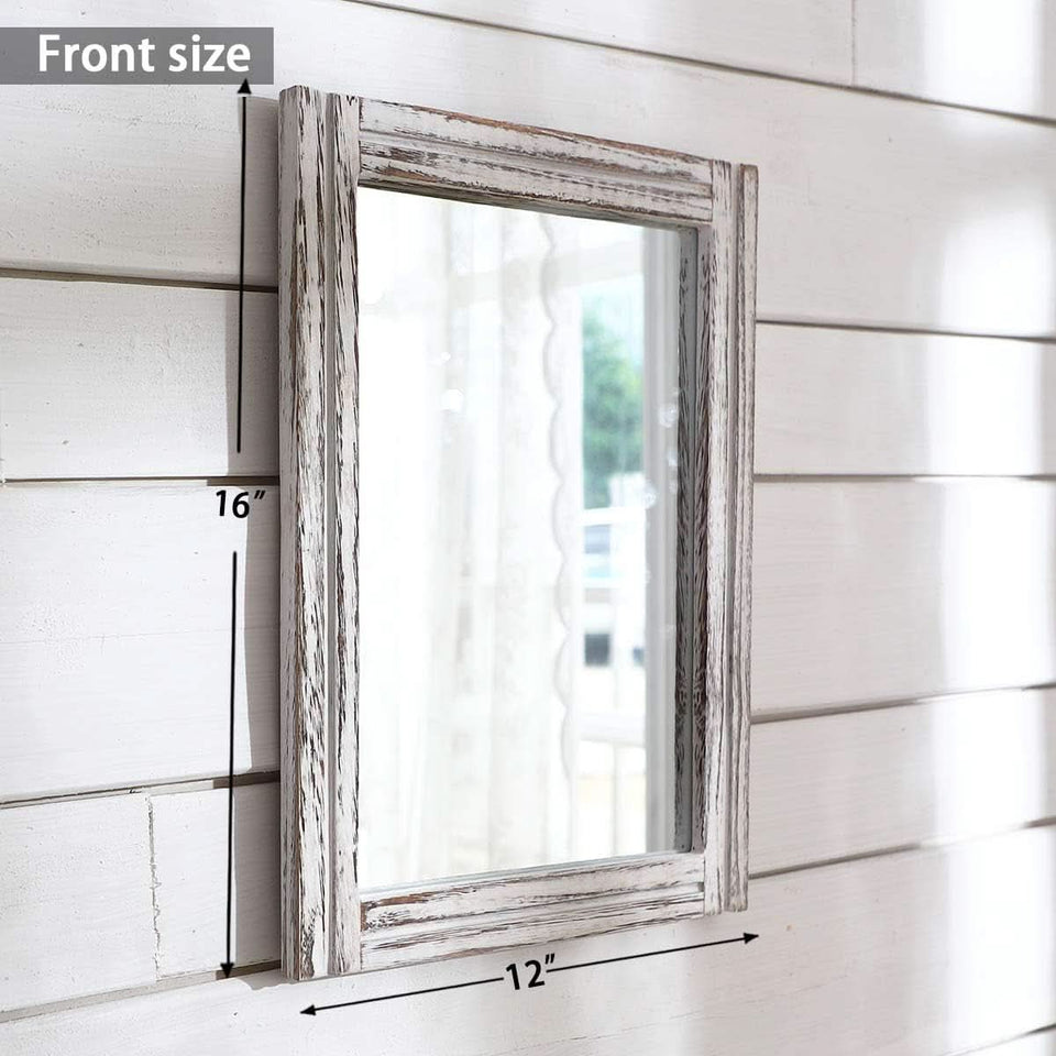 Wall Mirror Wood Framed Rustic Rectangle Small Decorative