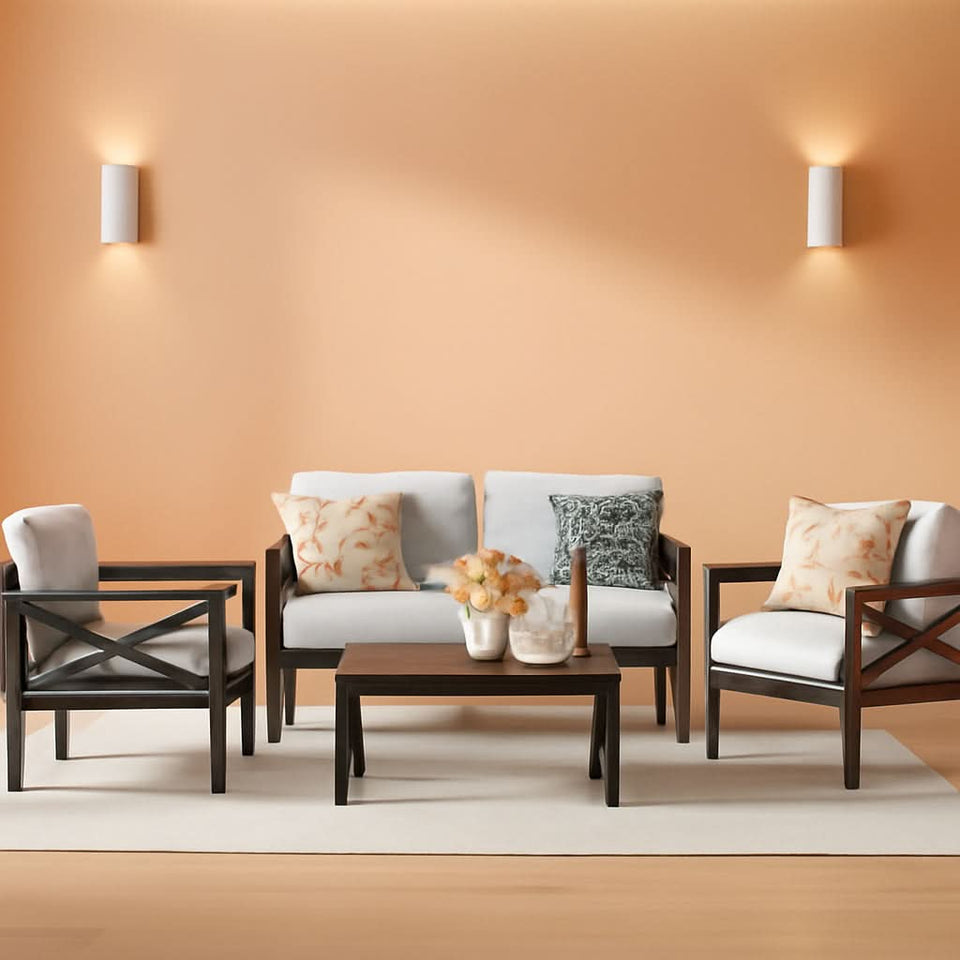 4 Piece Outdoor Metal Patio Set With 5.5 Inch Cushions And Coffee Table