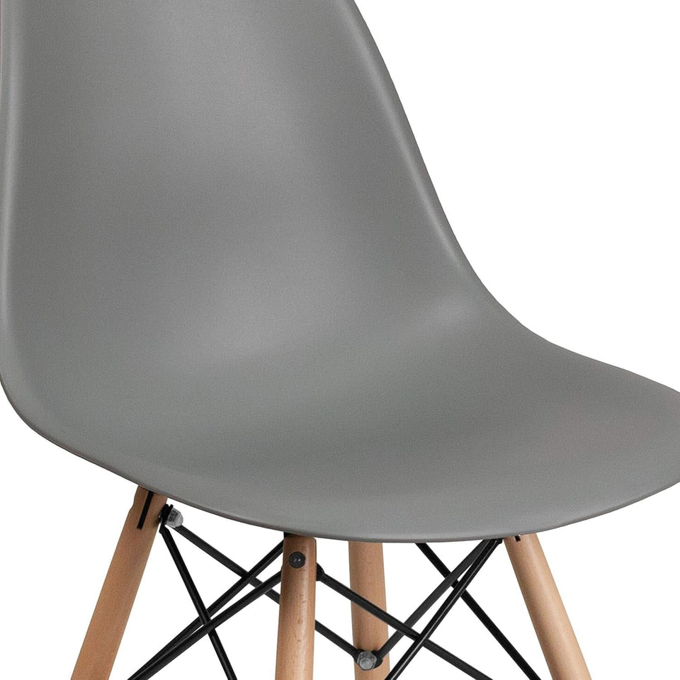 Moss Gray Plastic Chair With Wooden Legs For Dining Room