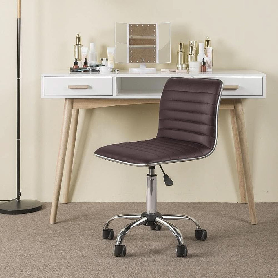 Brown Armless Office Chair With Adjustable Height For Desk
