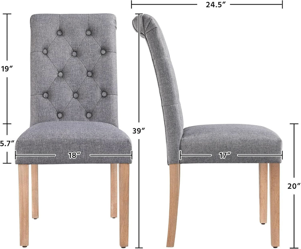 Parsons Dining Chairs Set of 2 Upholstered High Back Dark Gray