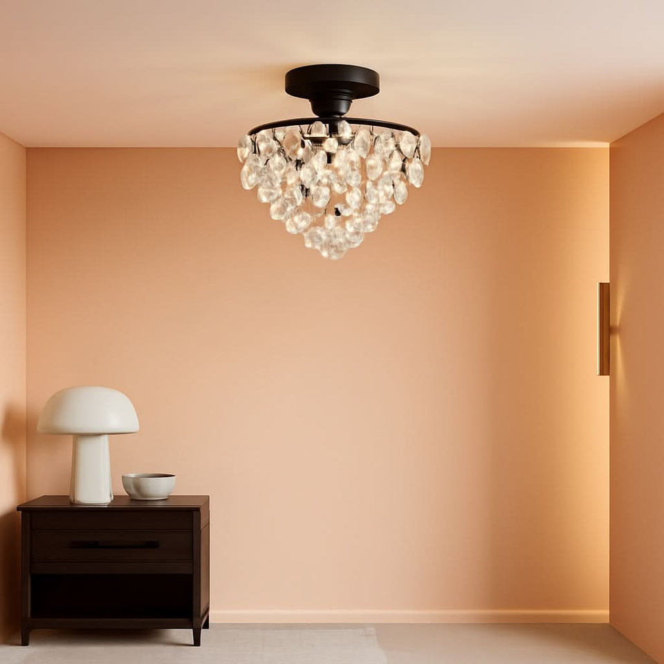Black Crystal Ceiling Light Fixture Semi Flush Mount