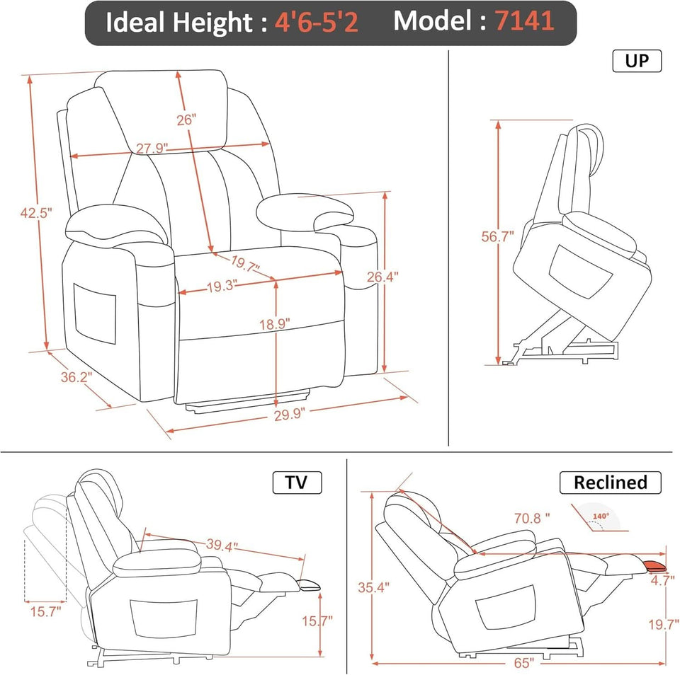 Petite Power Lift Recliner With Massage And Heat USB Ports