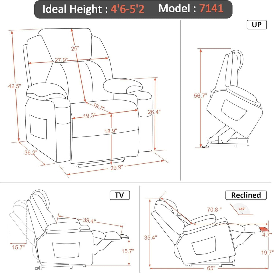 Petite Power Lift Recliner With Massage And USB Ports