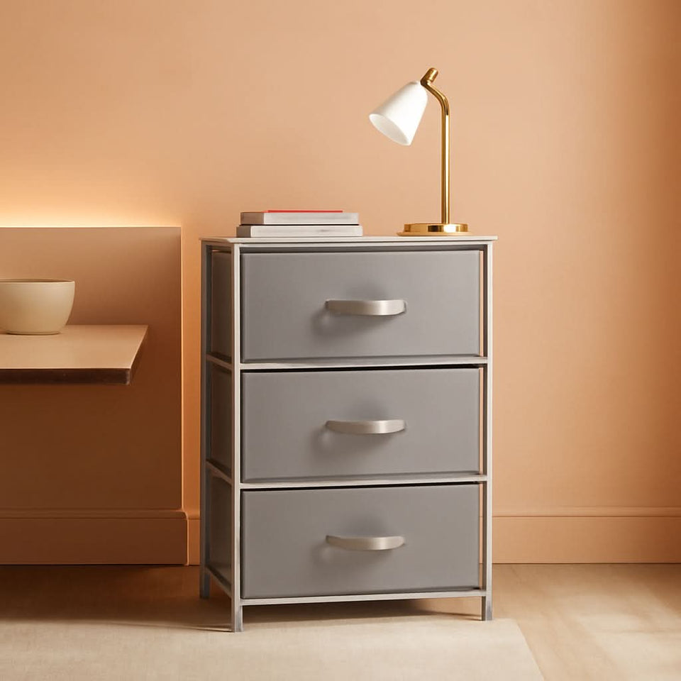 Three Tier Nightstand With Metal Frame And Black MDF Top