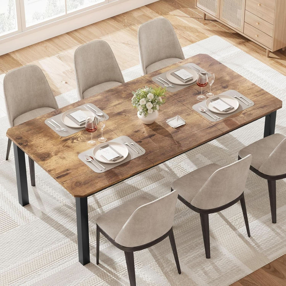 Industrial Wood Dining Table 78.7 Inches Long Brown Finish