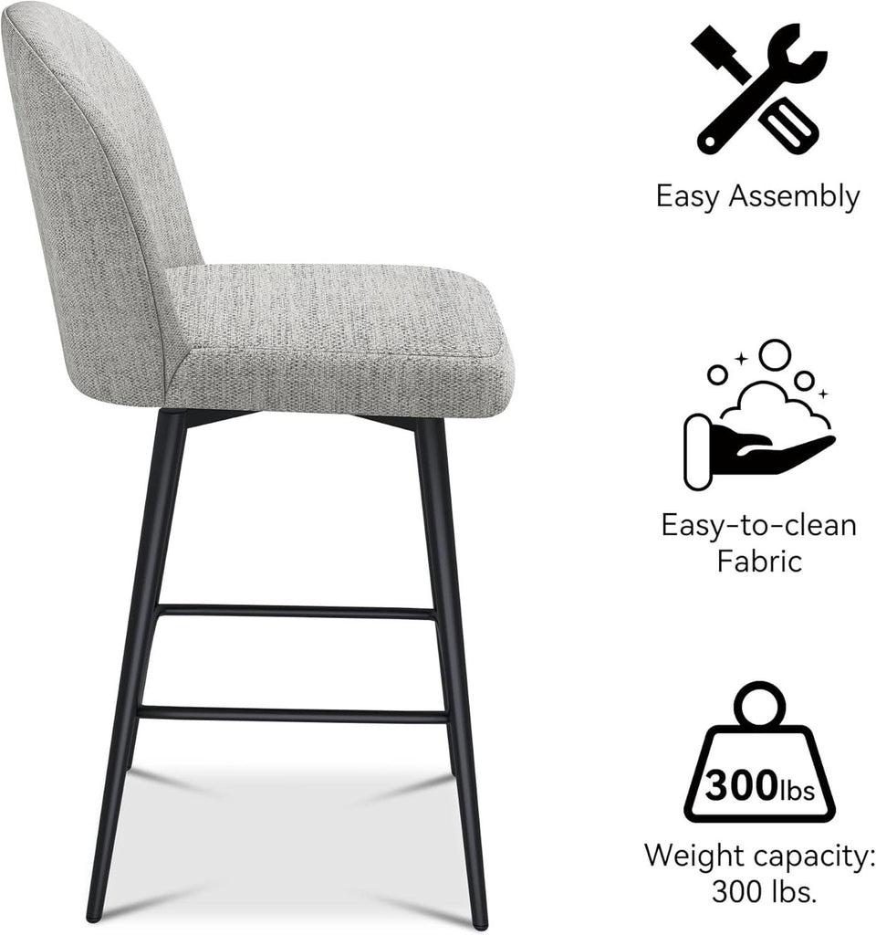 Counter Height Bar Stools 26 Inch 360 Swivel Grey Set of 3