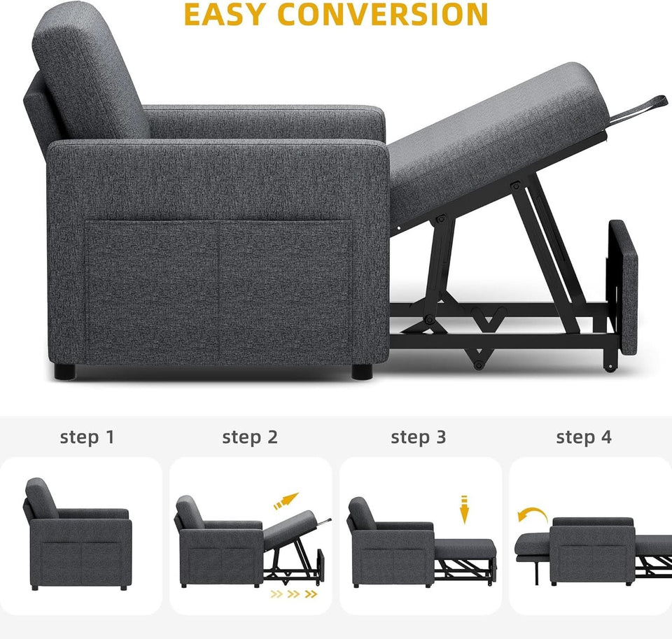 SlateGray Convertible Sleeper Sofa Bed With Armrests