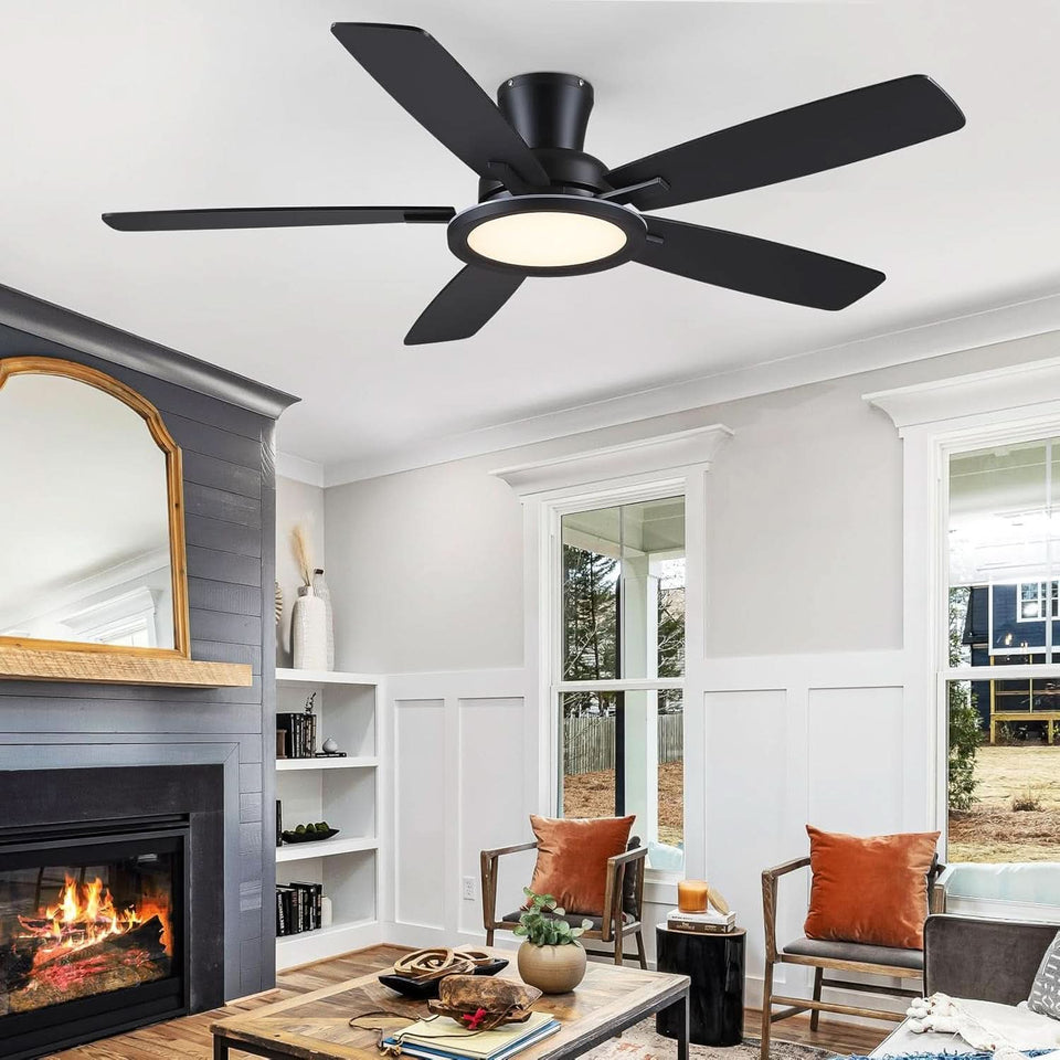52 Inch Black Flush Mount Ceiling Fan RGB LED Light