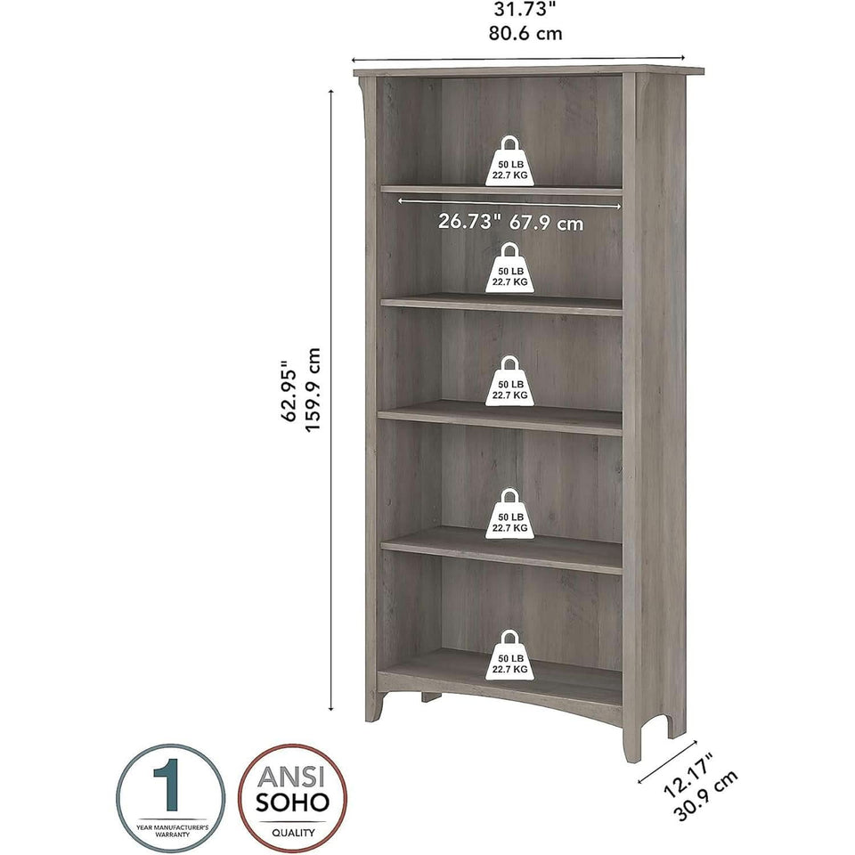 Salinas 63 Inch High Bookcase Driftwood Gray Modern