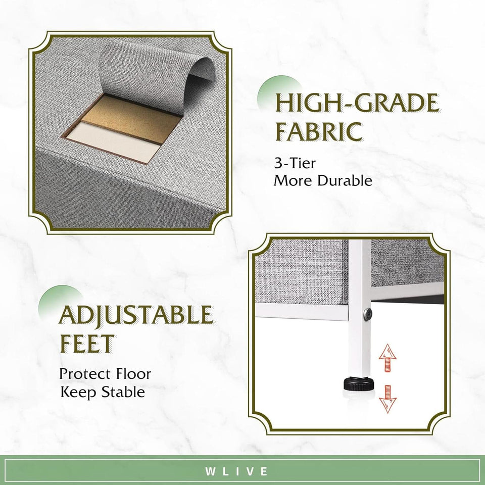 Light Grey Fabric Dresser With 5 Drawers And Drawer Organizers