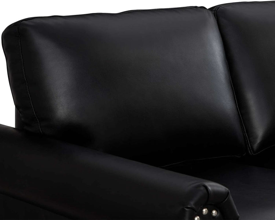 Two Piece Upholstered PU Leather Sofa Set With Hidden Storage Black Mid Century Modern