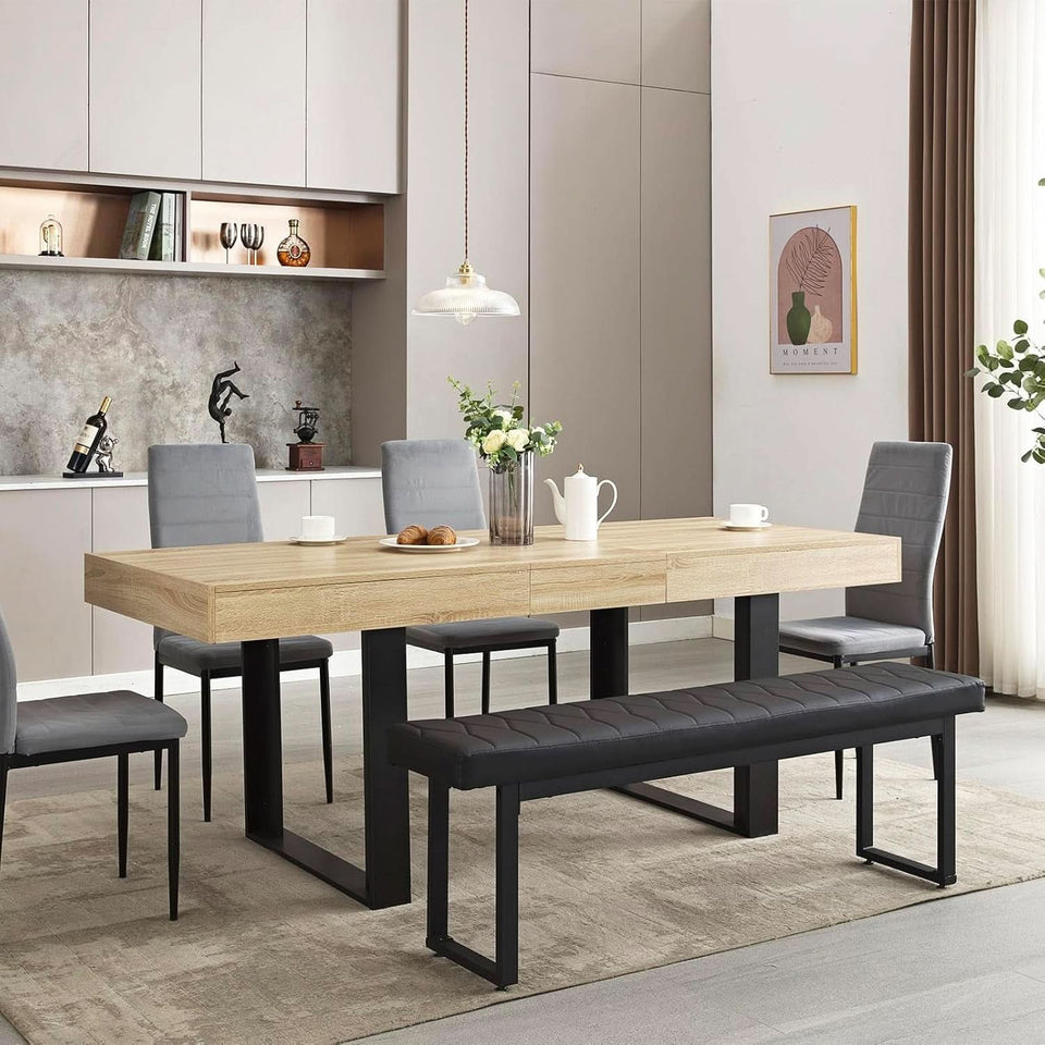 63-79 Inch Extendable Dining Table Rustic Oak Finish