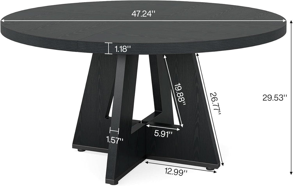 Round Wood Dining Table Farmhouse 47 Inch For Dining Room With Cross Base Black