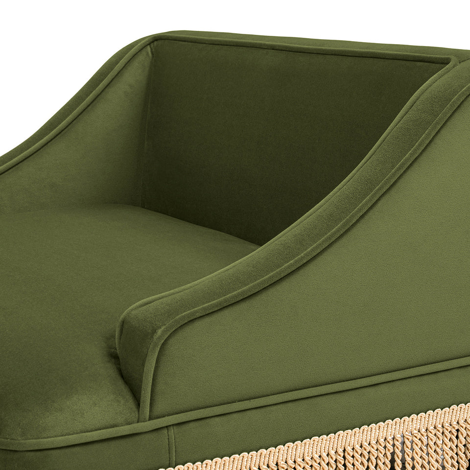Olive Green Velvet Princess Pet Bed Sofa with Fringe Skirt - Medium