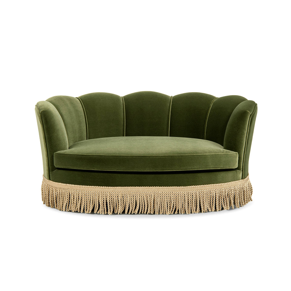 Clara 34.5" Scalloped Pet Sofa Bed with Velvet Upholstery - Olive