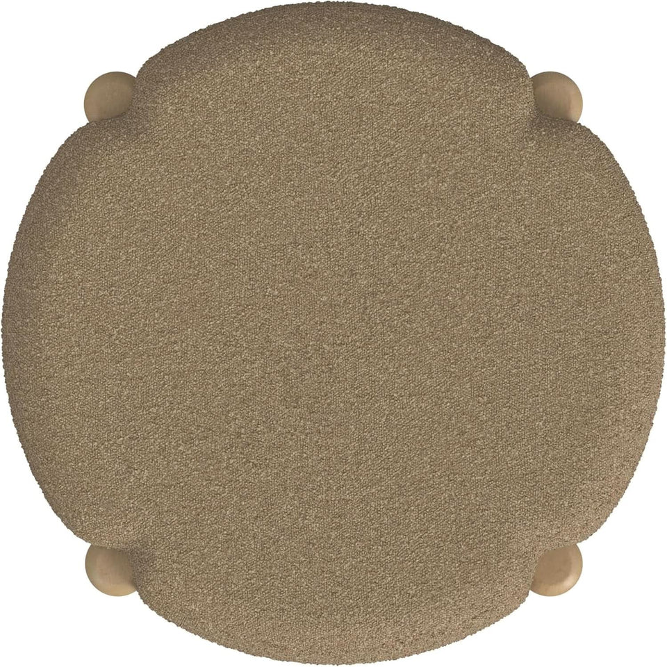 Luna Modern Round Ottoman in Brown Boucle, 22 Inches