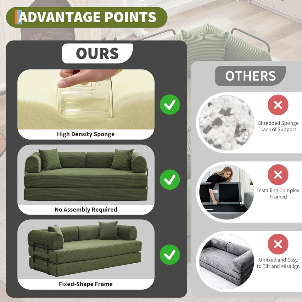 Corduroy Green 79 Inches Inter changeable Plus Sofa Bed