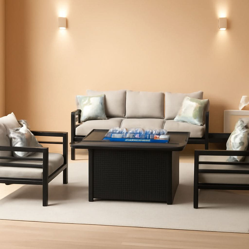 Aluminum 5 Piece Patio Furniture Set With Fire Pit Table