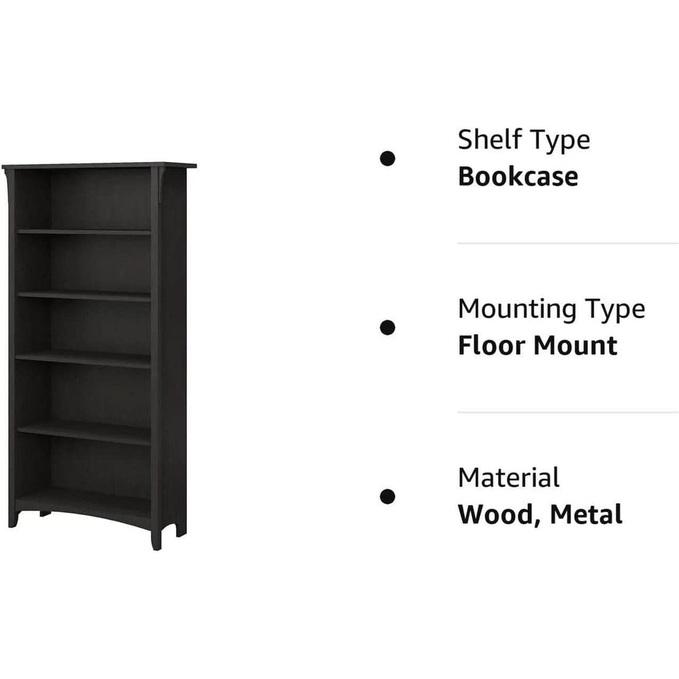 Vintage Black Bookcase With Adjustable Shelves For Home