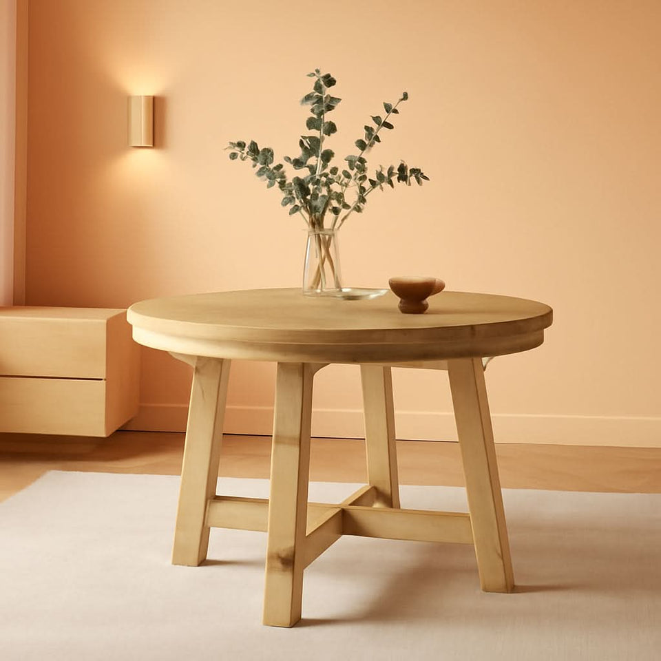 Extendable Round Wood Dining Table Farmhouse Style