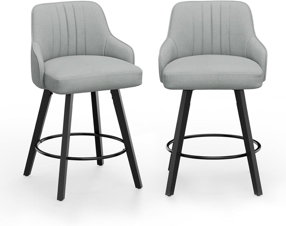 Linen Fabric Upholstered Swivel Barstools Set of Two