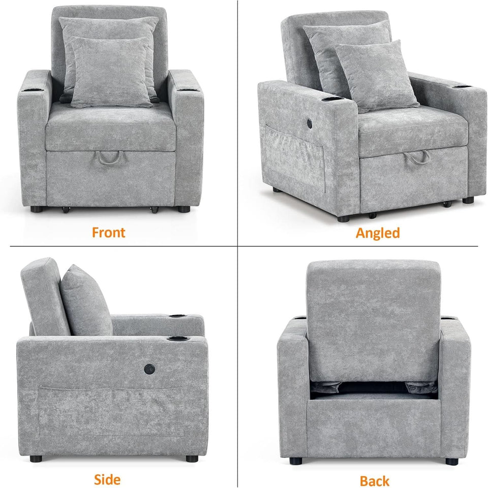 Convertible Sleeper Chair Bed With Linen Upholstery