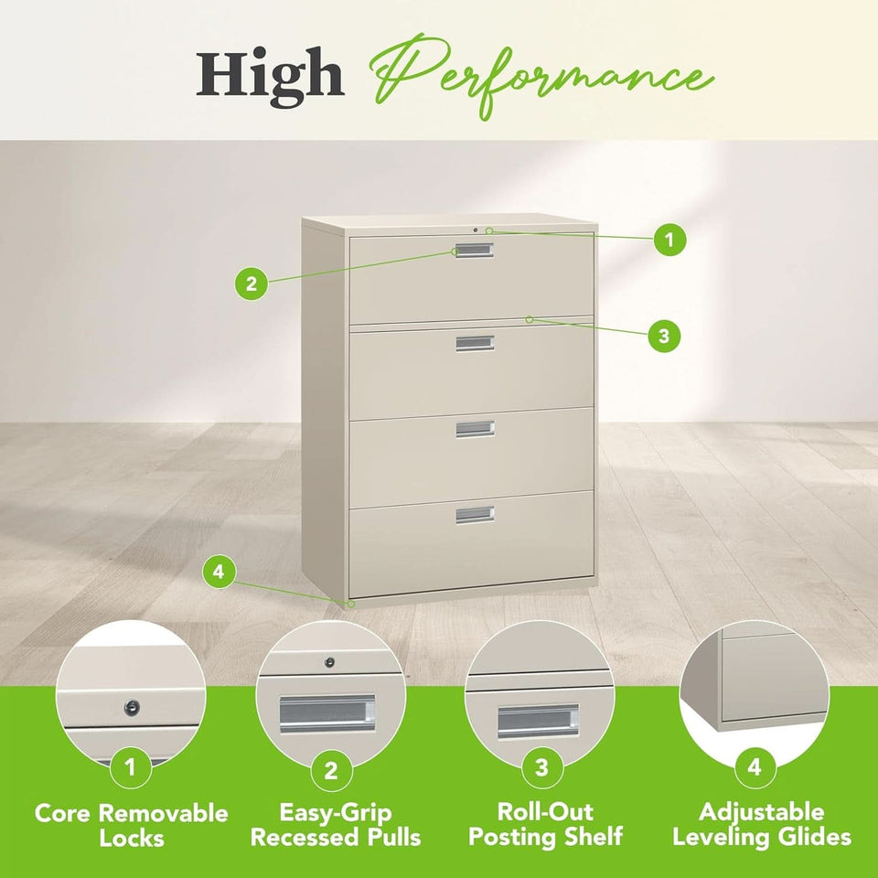 4 Drawer Lateral File Cabinet With Lock Light Gray