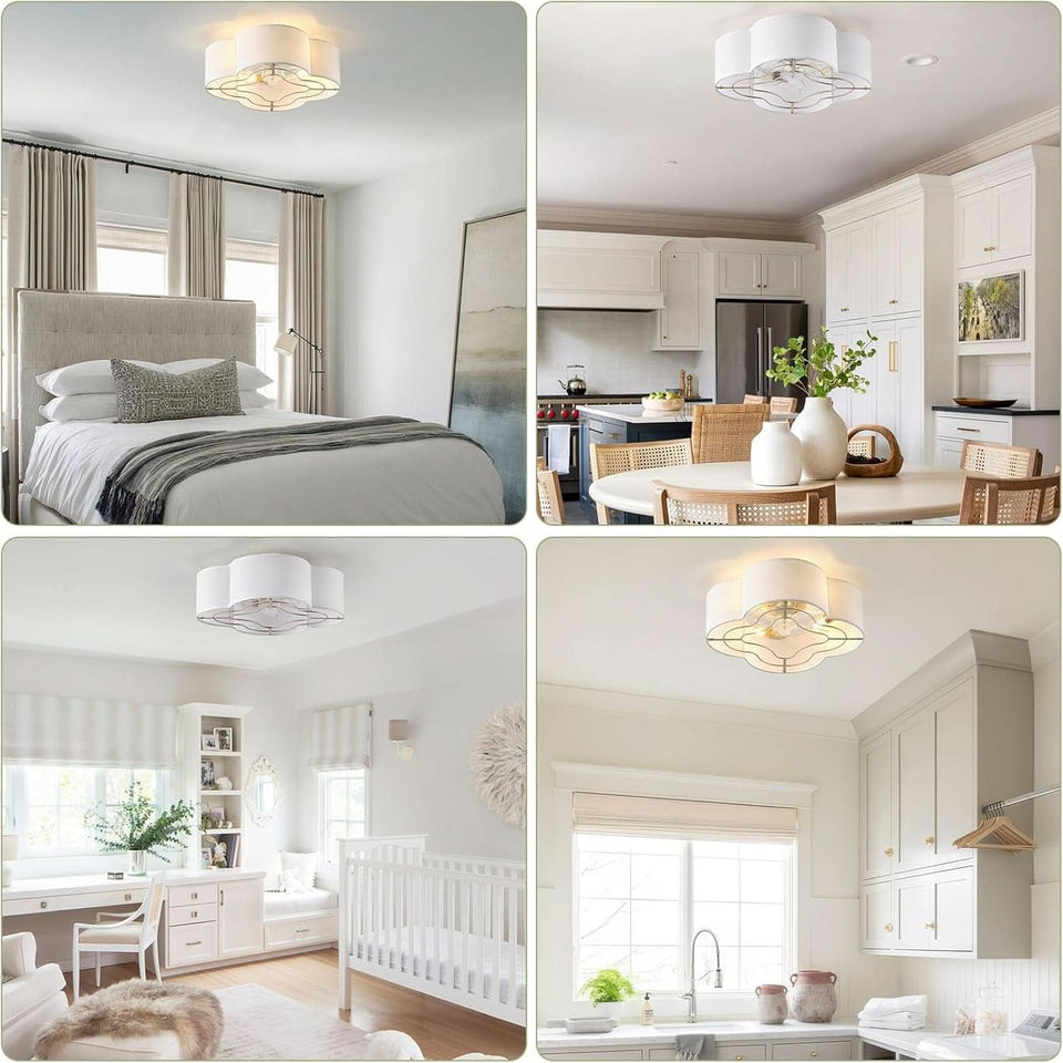 20 Inch Boho White Ceiling Fan With Light Remote Flush Mount