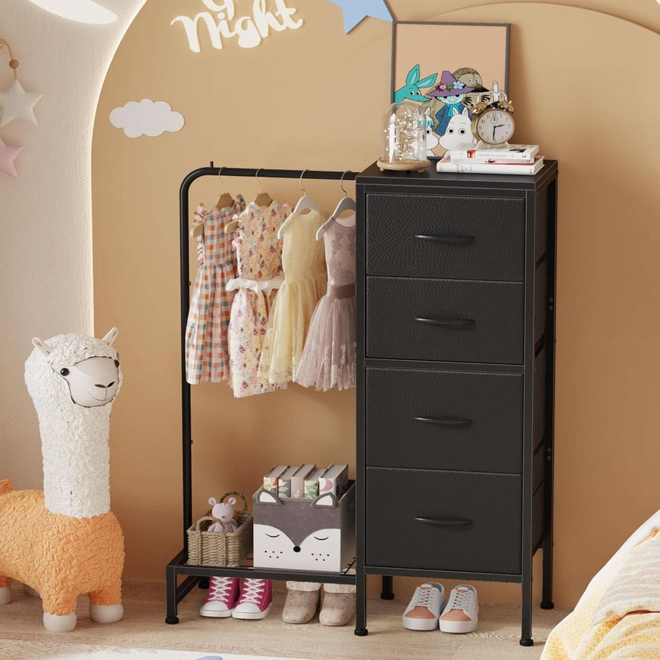 Dresser With Hanging Rack And 4 Drawers Black 44 Inch Tall