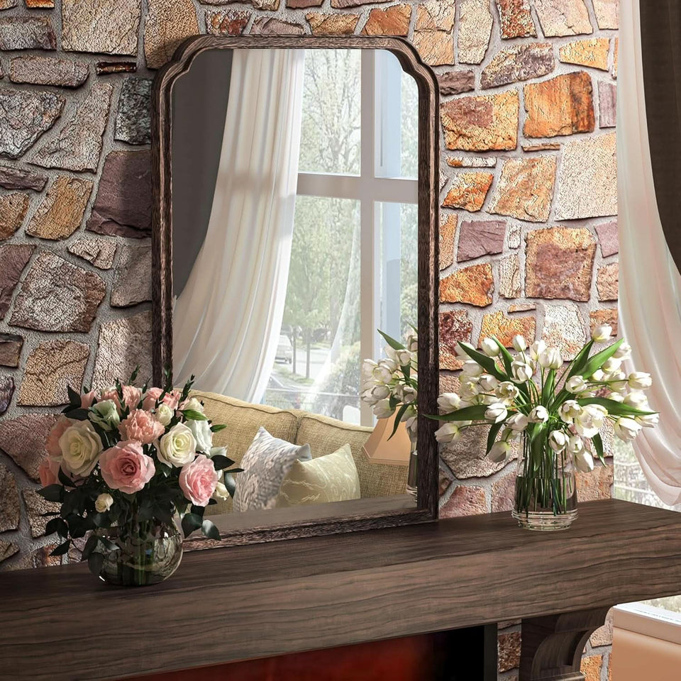 24 X 36 Solid Wood Bathroom Mirror Rustic Brown Frame For Living Room Bedroom Vanity