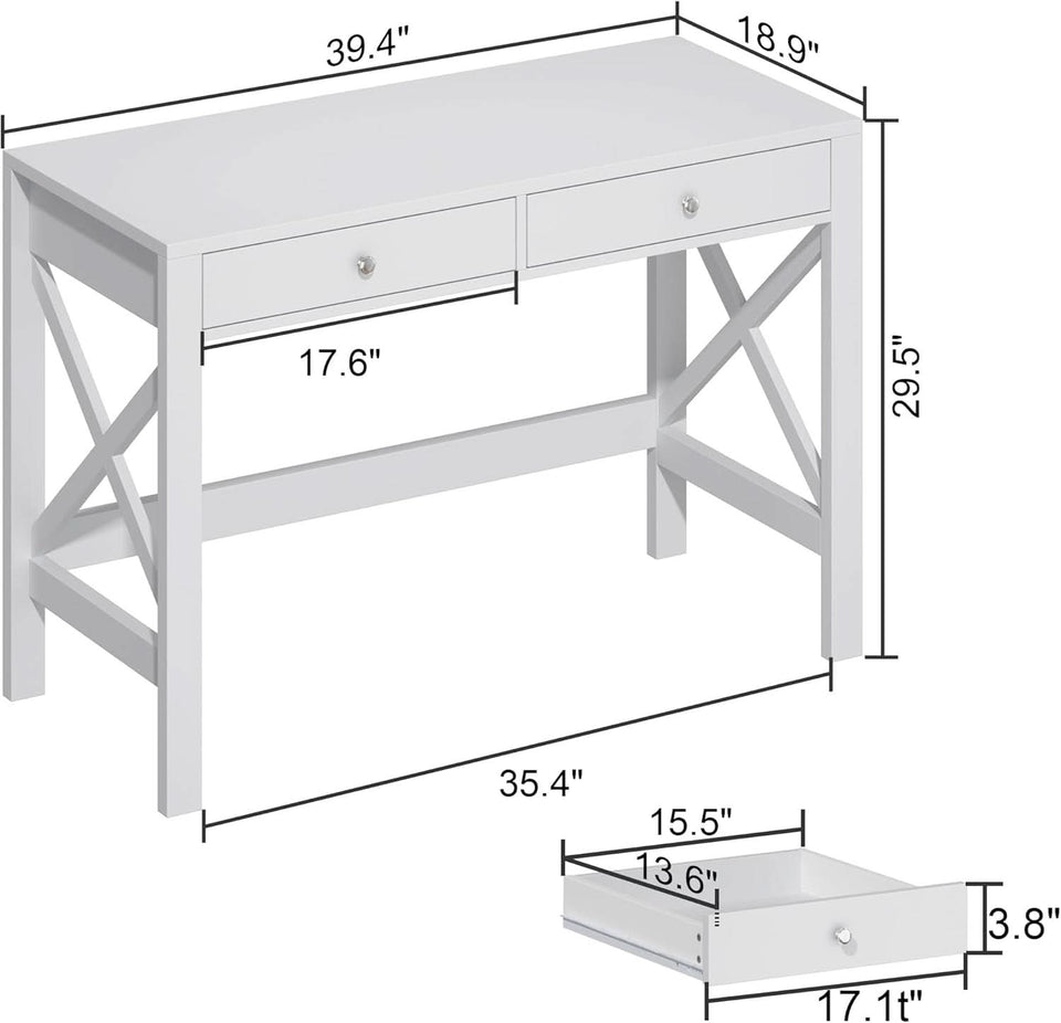 40 Inch White Computer Desk For Home Office Use And Study