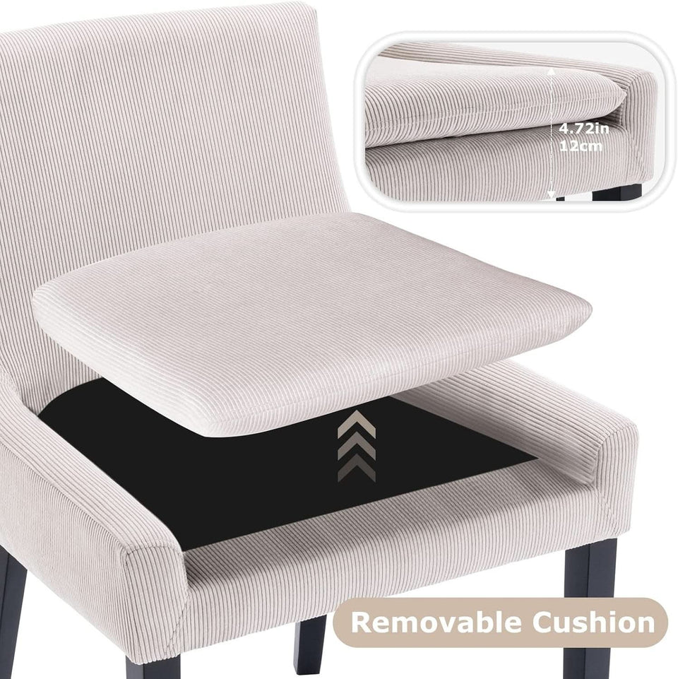 Beige Upholstered Corduroy Dining Chairs Bundle Four