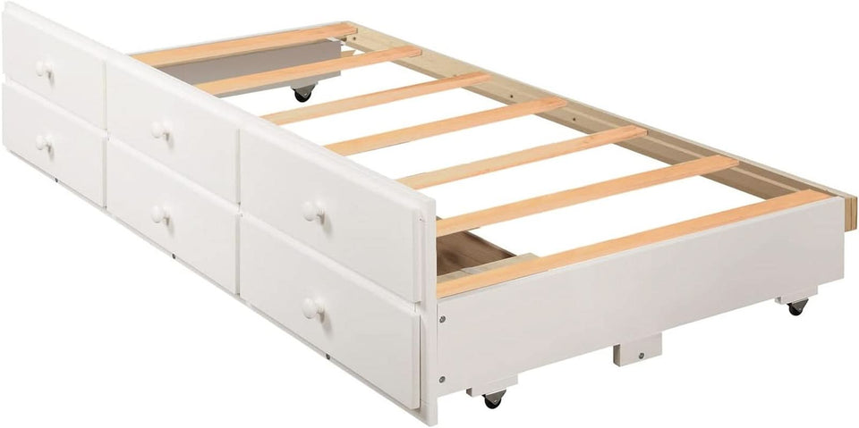 Twin Over Twin Bunk Bed With Trundle And Drawers White