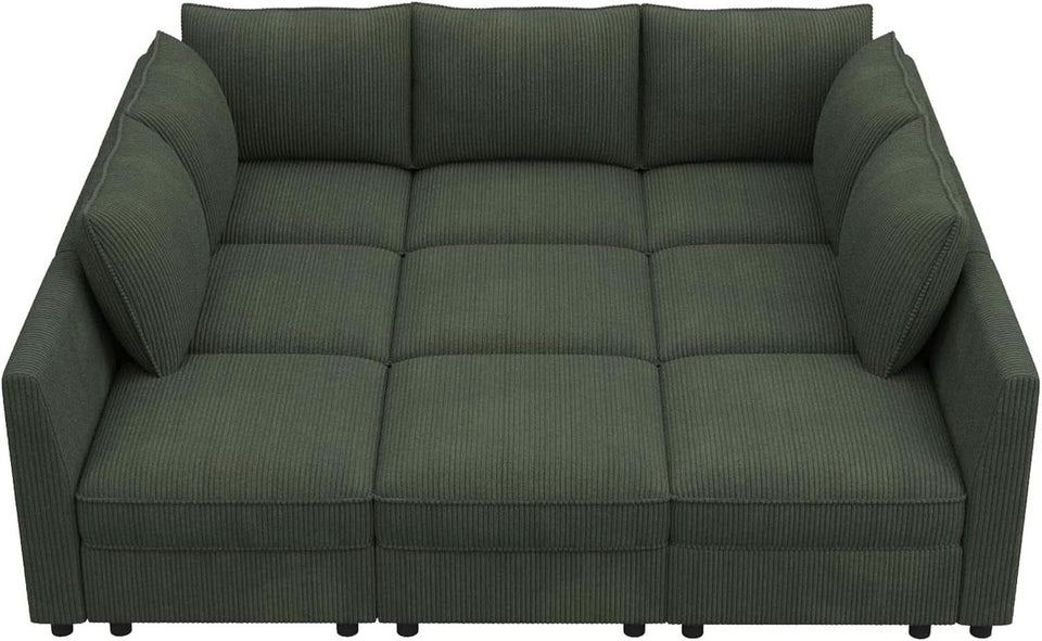 Emerald Green Modular Sleeper Sofa With Hidden Storage Compartment