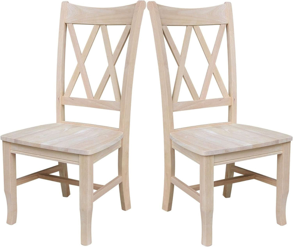 Two Unfinished Parawood Dining Chairs With X Back
