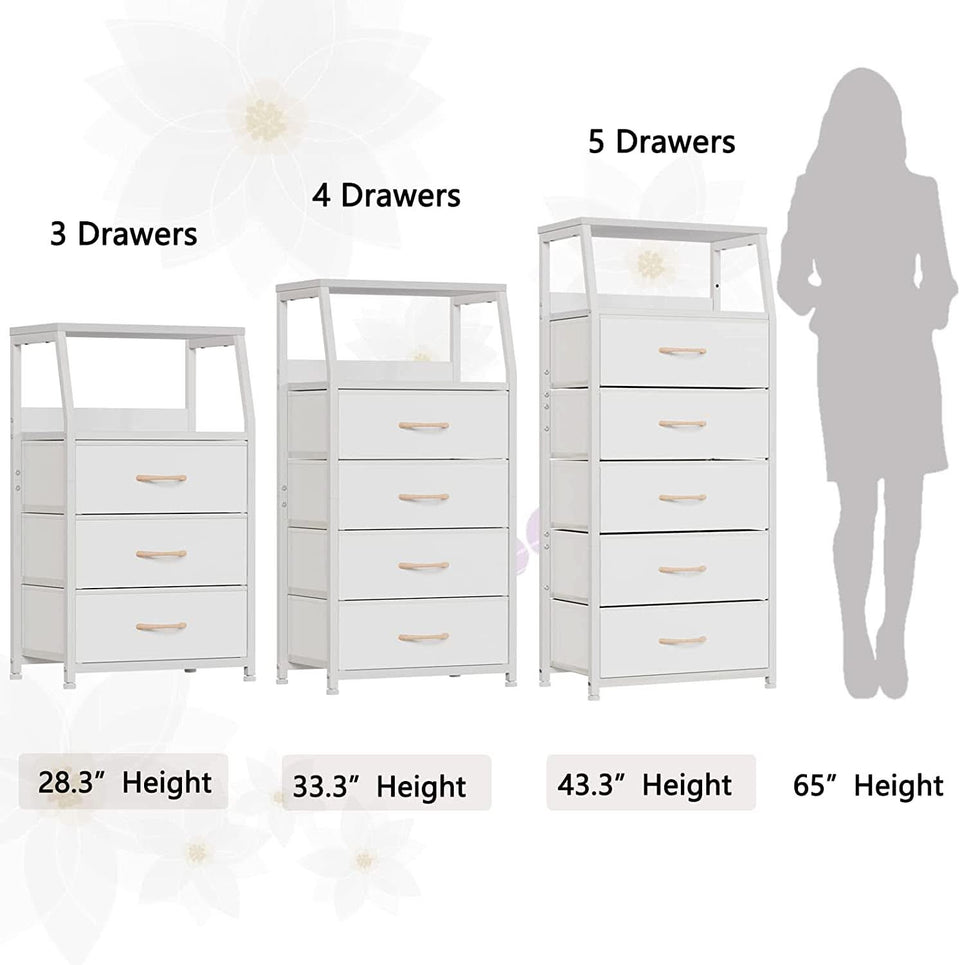 White Dresser With 5 Drawers And Wood Top Bedroom Storage