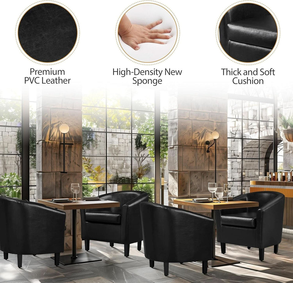 Black Synthetic Leather Barrel Armchairs With Cushions