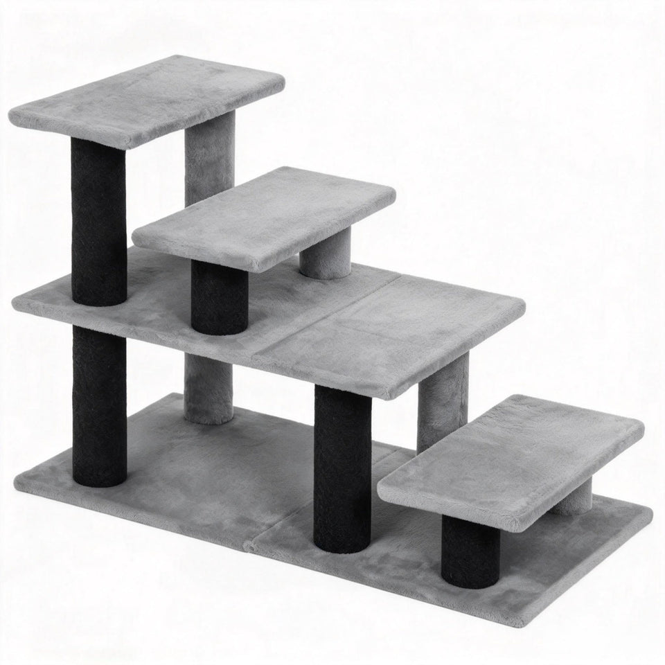 Modular Pet Cat Stairs with Flexible Setup - Particleboard & Plush, Gray/Black
