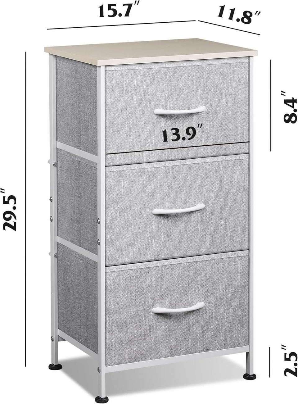 Light Grey Nightstand With 3 Drawers For Bedroom Hallway