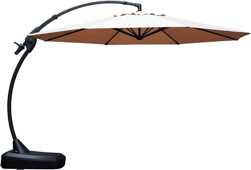 11ft Cantilever Umbrella With Base Champagne Aluminum Outdoor Patio Shade Durable Frame