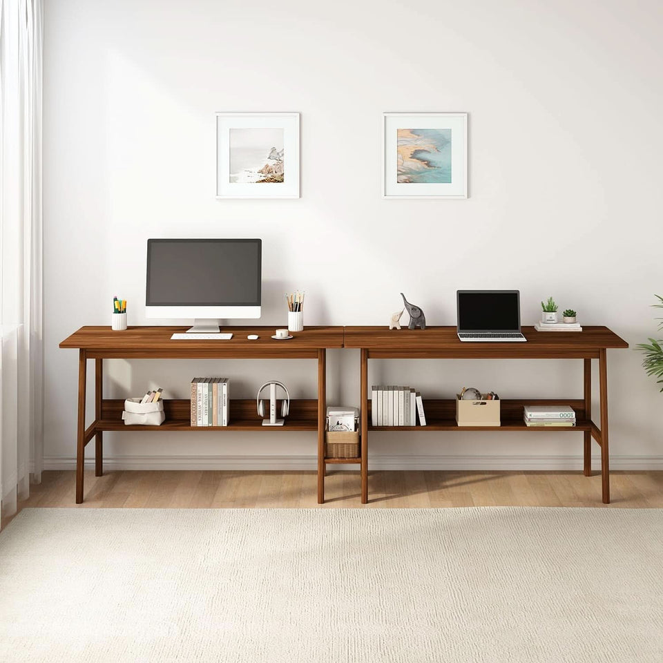 Walnut 110 Inches Twin Person Computer Workstation