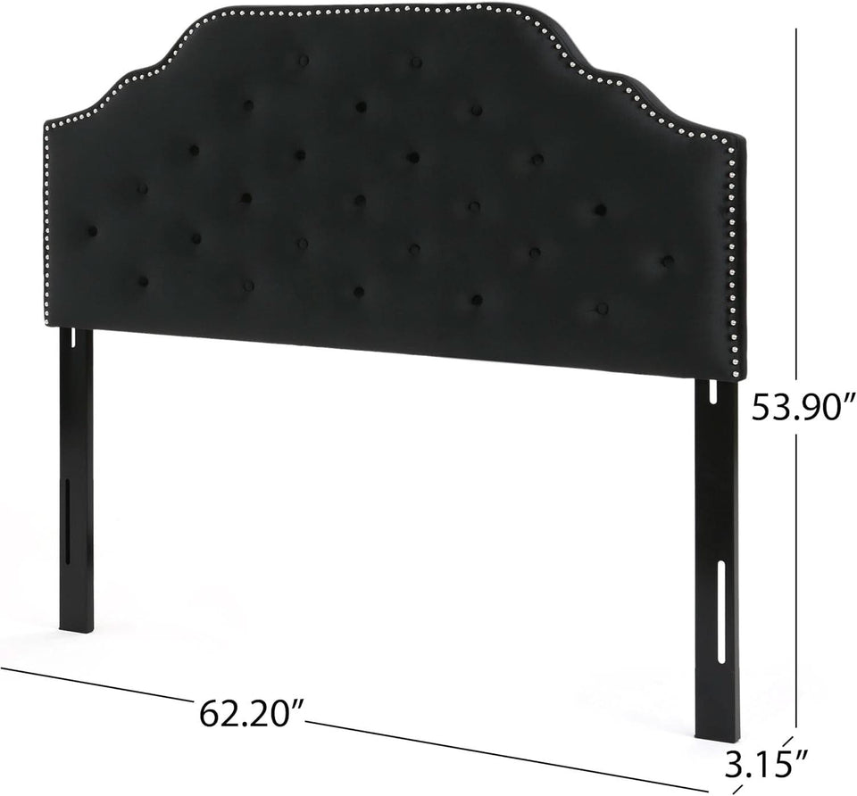 Contemporary Black Velvet Headboard with Button Tufted Design