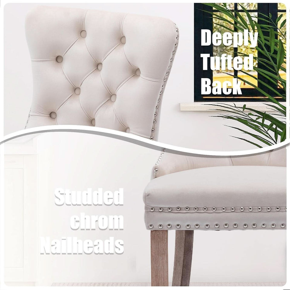 Velvet Dining Chairs Set Of 6 Beige Tufted High Back